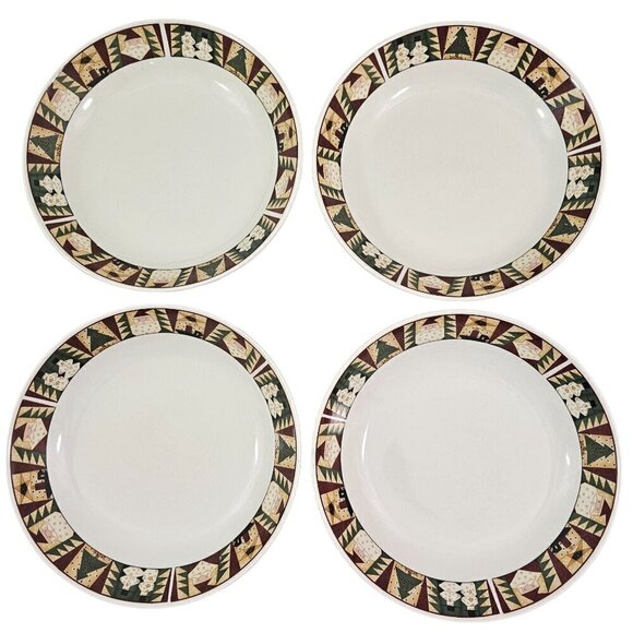 Sakura Majesticware Christmas Patch 8” Stoneware Soup Salad Bowls – Set of 4 - Picture 1 of 15